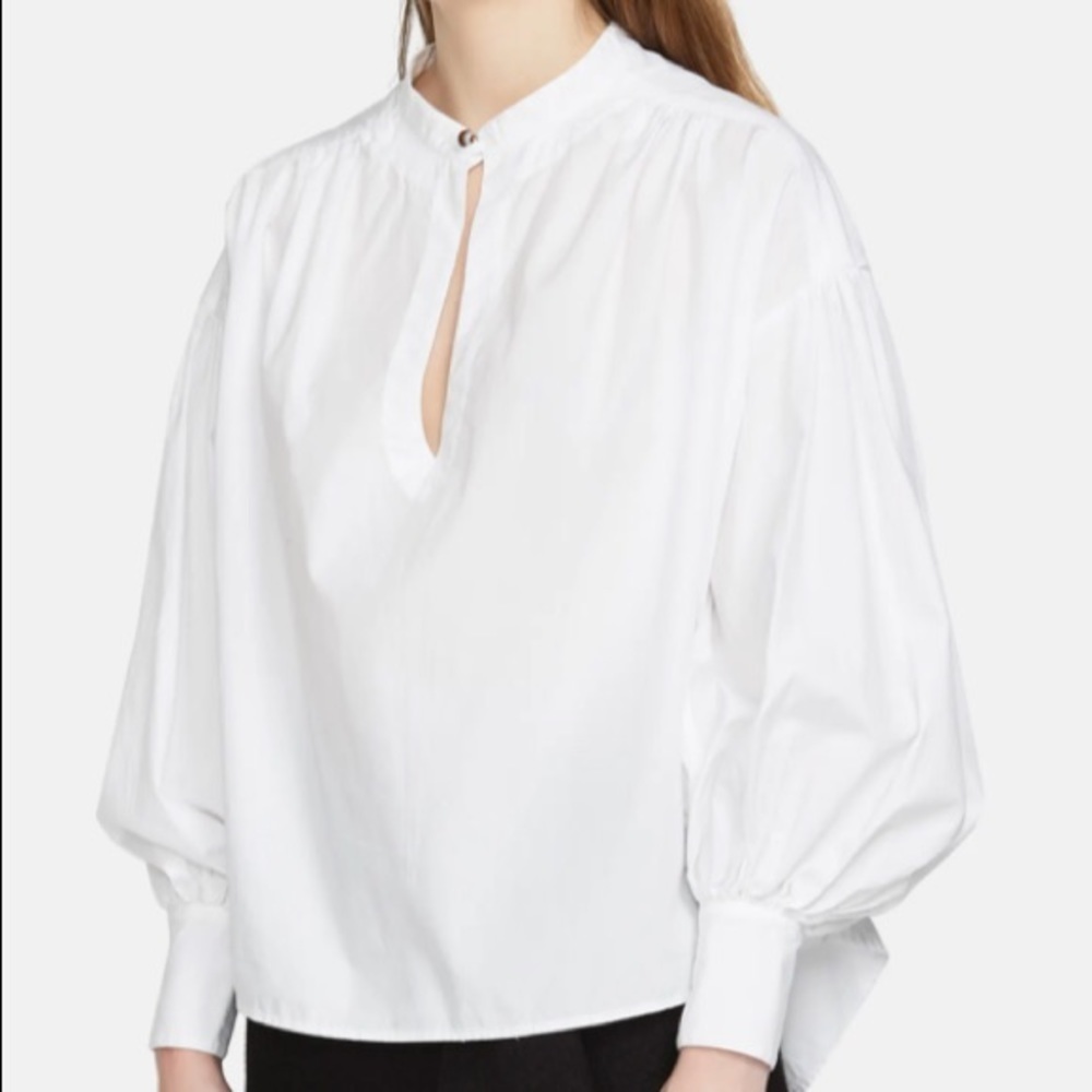Bassike Cotton Gathered Oversized Shirt In White M/L - Picture 2 of 7
